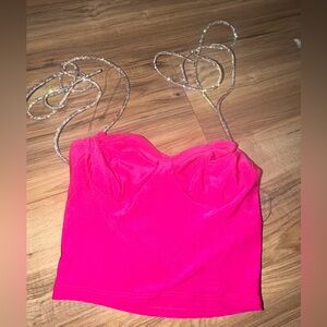Hot Pink Rhine Stone Strap Crop Top